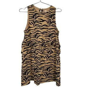Quirky Lost in Lunar Zebra Tiger Print Ruffle Mini Dress Tan Black Large